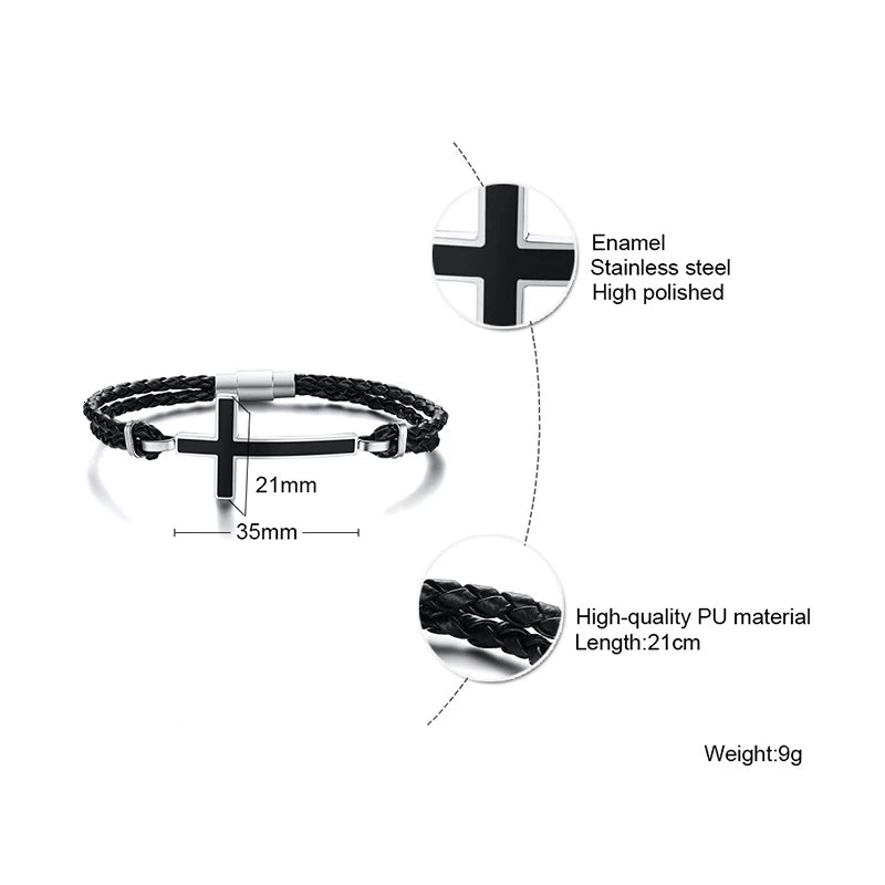Bracelet Métal Cuir Croix