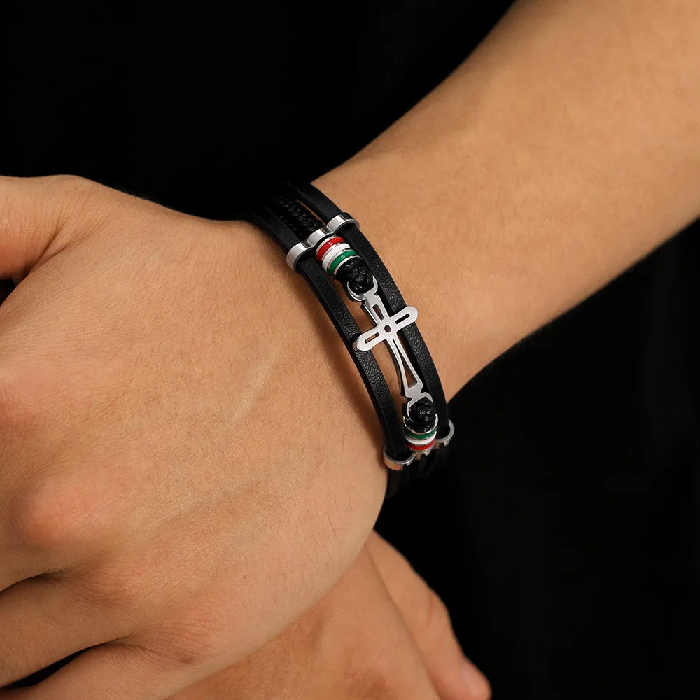 Bracelet Cuir Croix Italie Mode