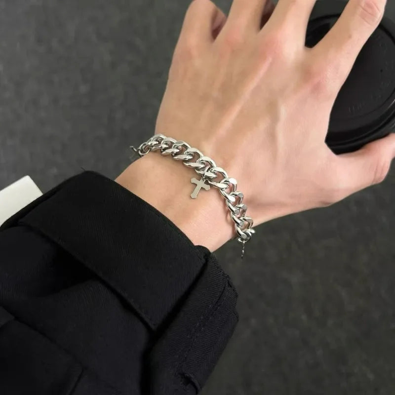 Bracelet Grosse Maille Argent Croix avec Christhommes