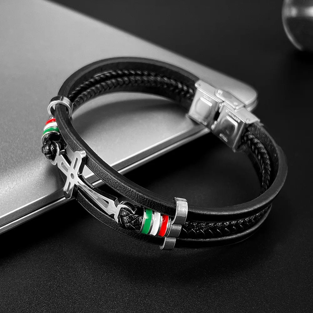 Bracelet Cuir Croix Italie Mode