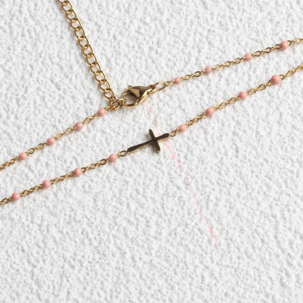 Bracelet Acier Rose Croix