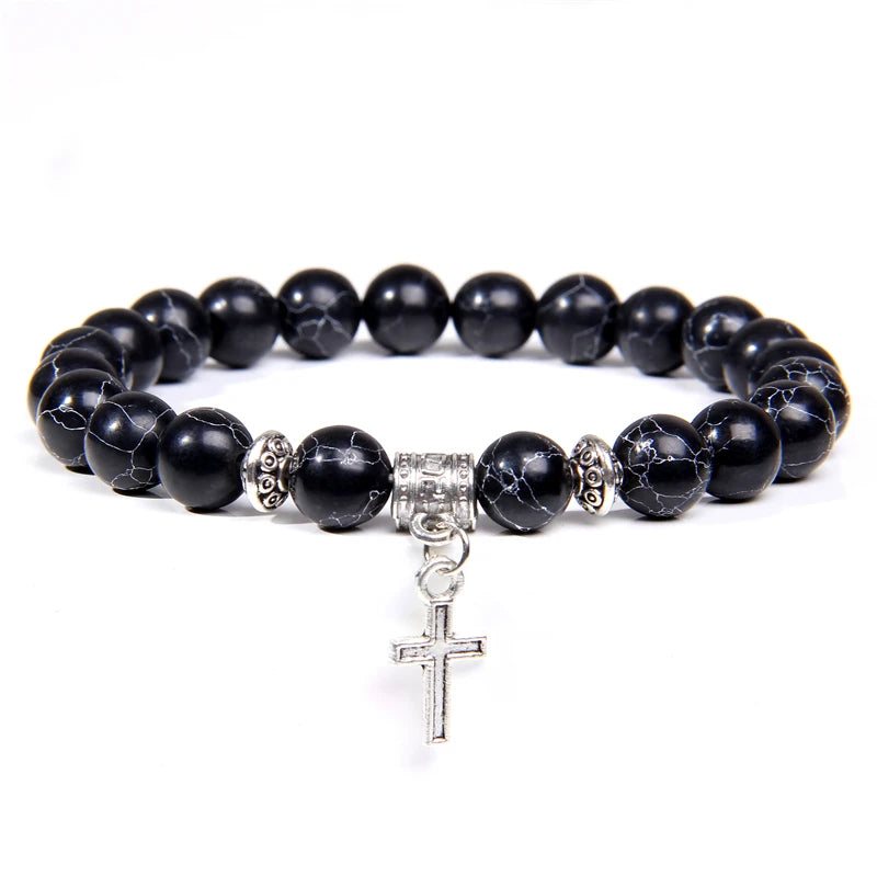 Bracelet Homme Perle avec Croix