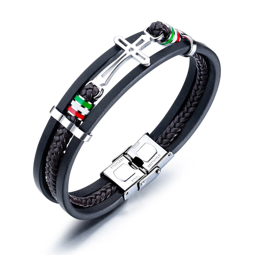 Bracelet Cuir Croix Italie Mode