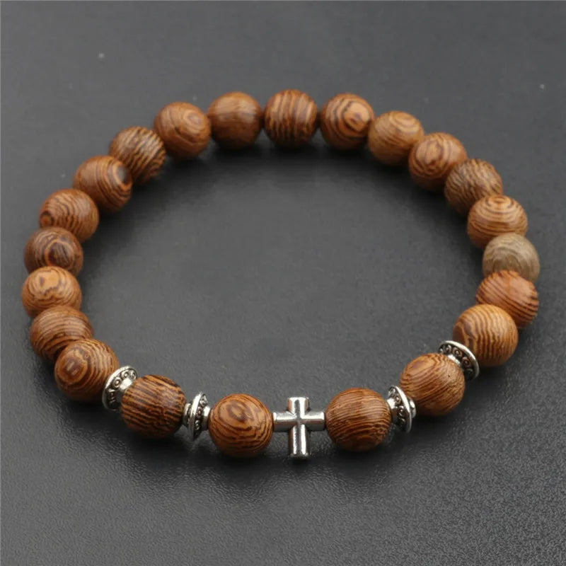 Bracelet en Bois avec une Croix Terra