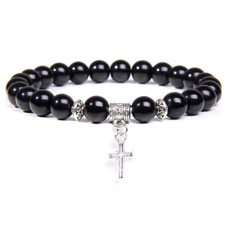 Bracelet Homme Perle avec Croix