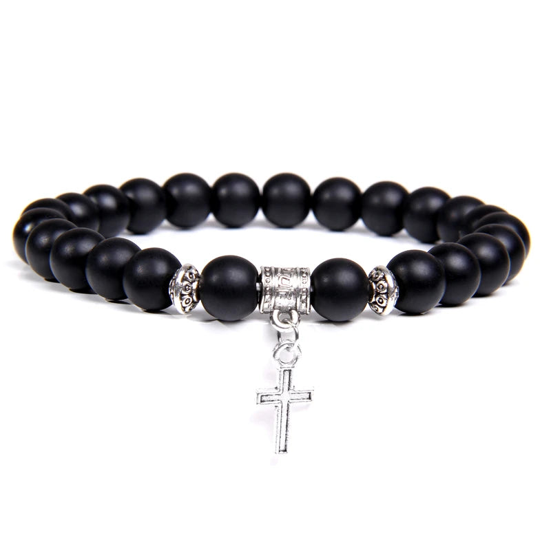 Bracelet Homme Perle avec Croix