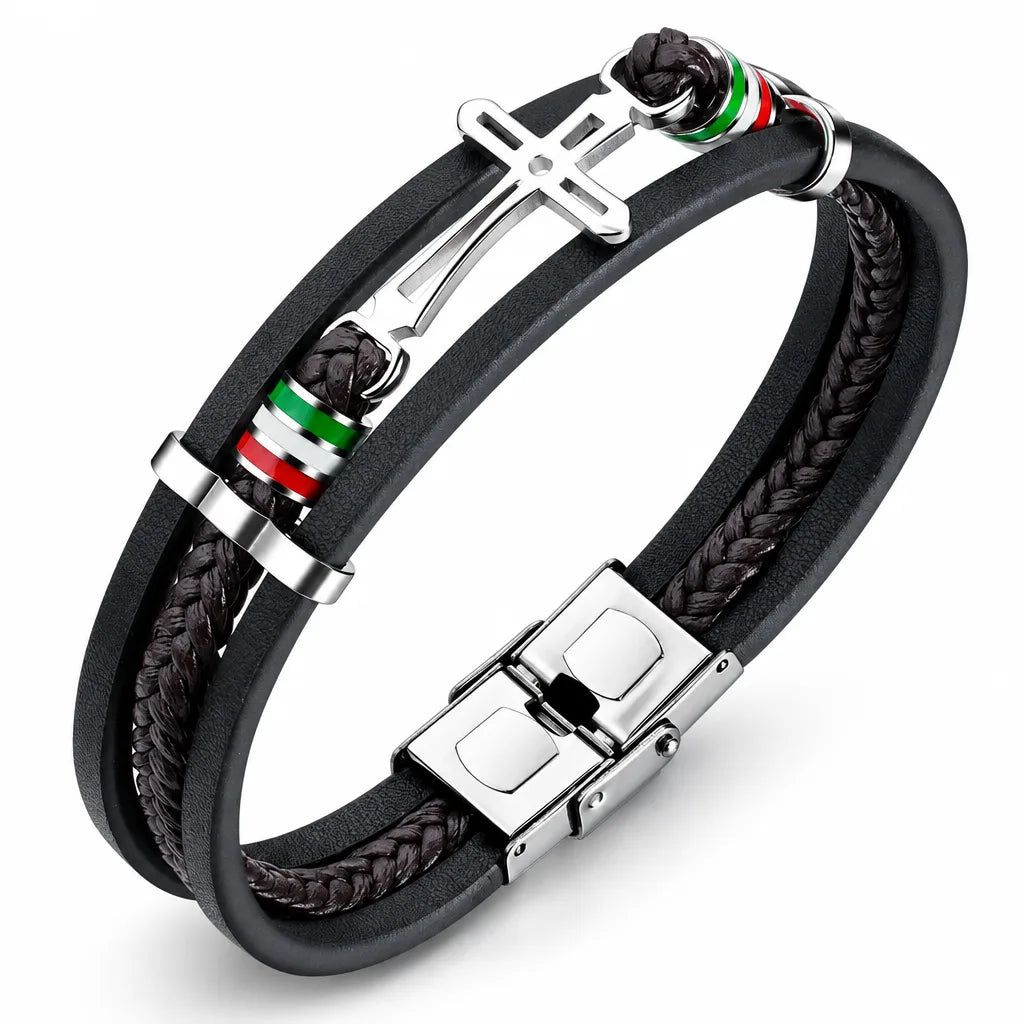 Bracelet Cuir Croix Italie Mode
