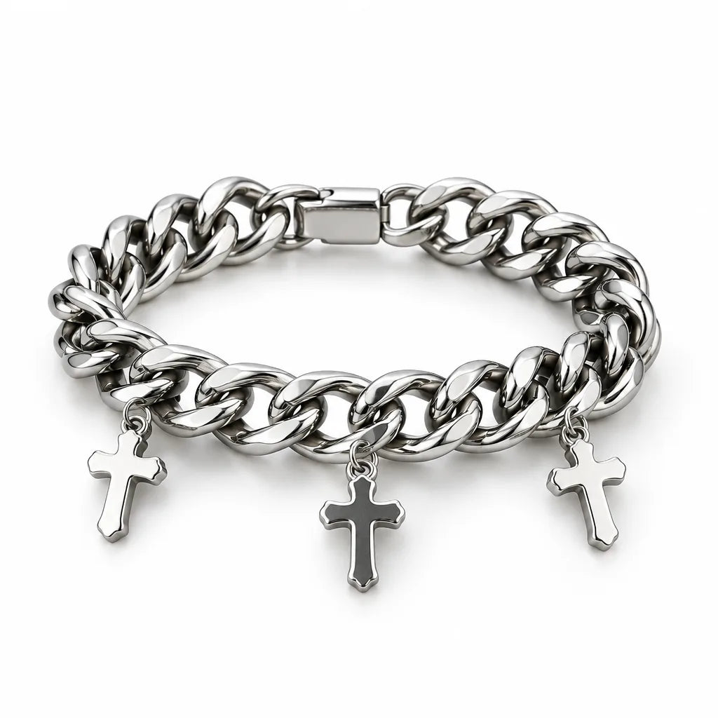 Bracelet Grosse Maille Argent Croix avec Christhommes