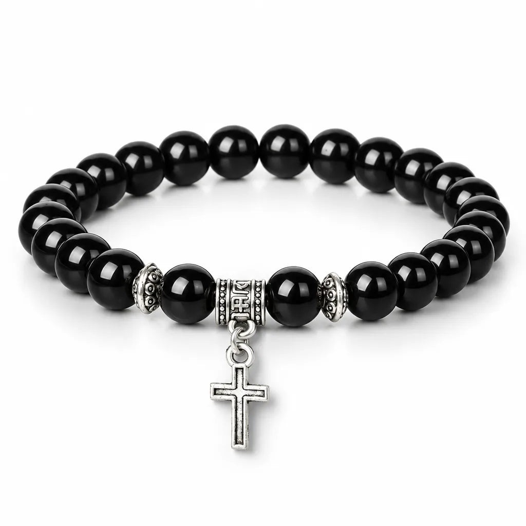 Bracelet Homme Perle avec Croix