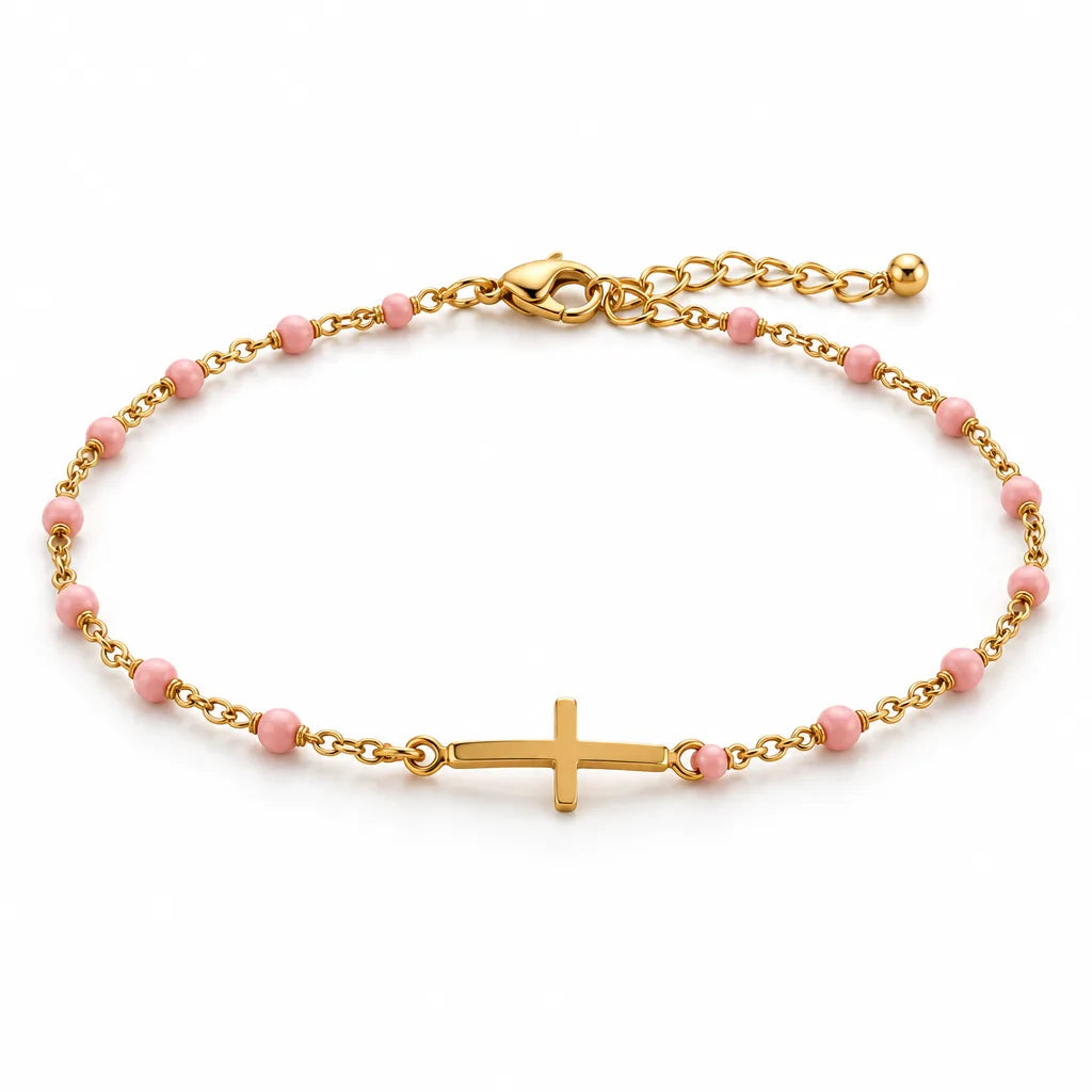 Bracelet Acier Rose Croix