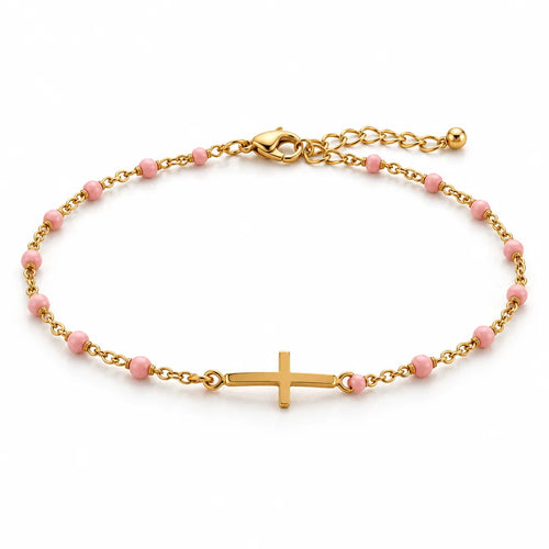 Bracelet Acier Rose Croix