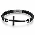 Bracelet Métal Cuir Croix