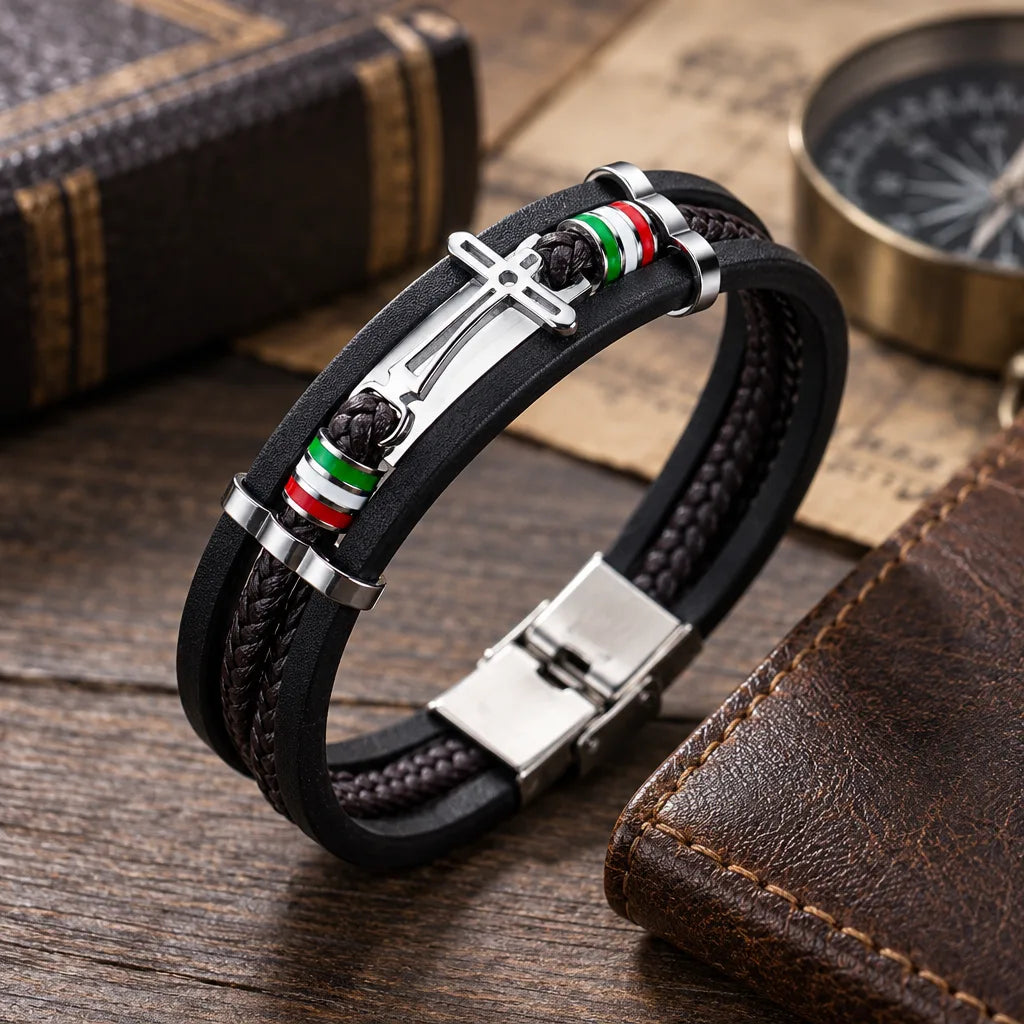 Bracelet Cuir Croix Italie Mode
