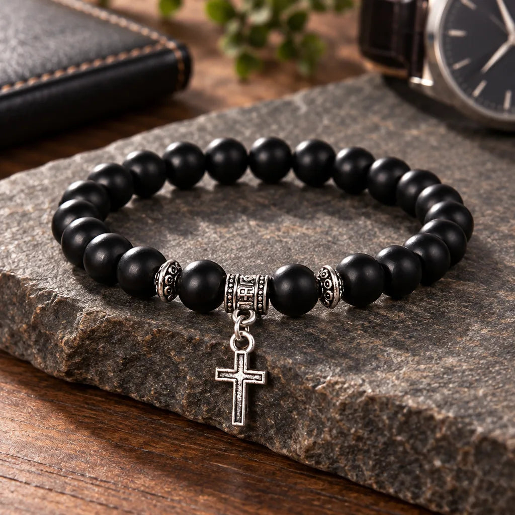 Bracelet Homme Perle avec Croix