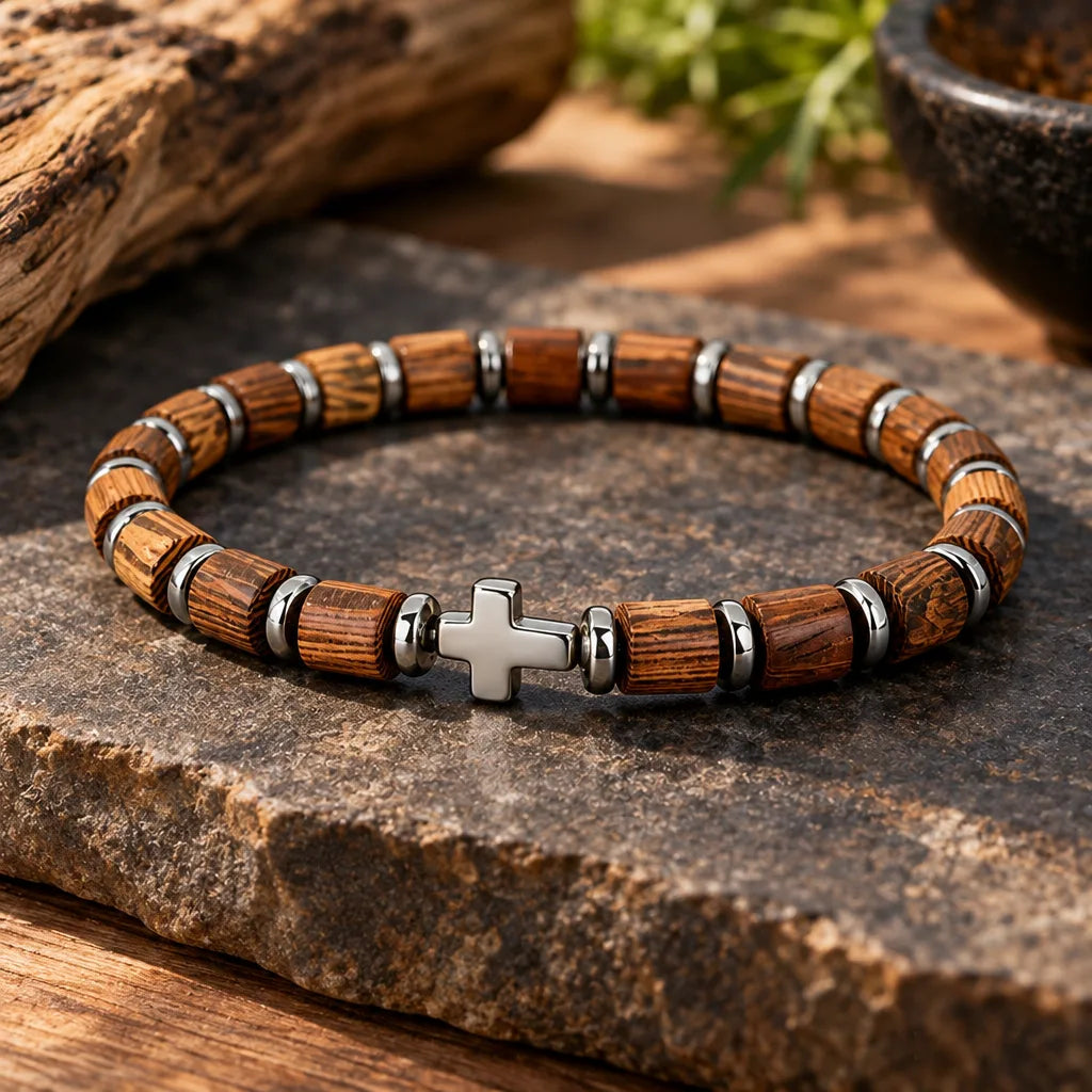 Bracelet Bois Tibet Croix