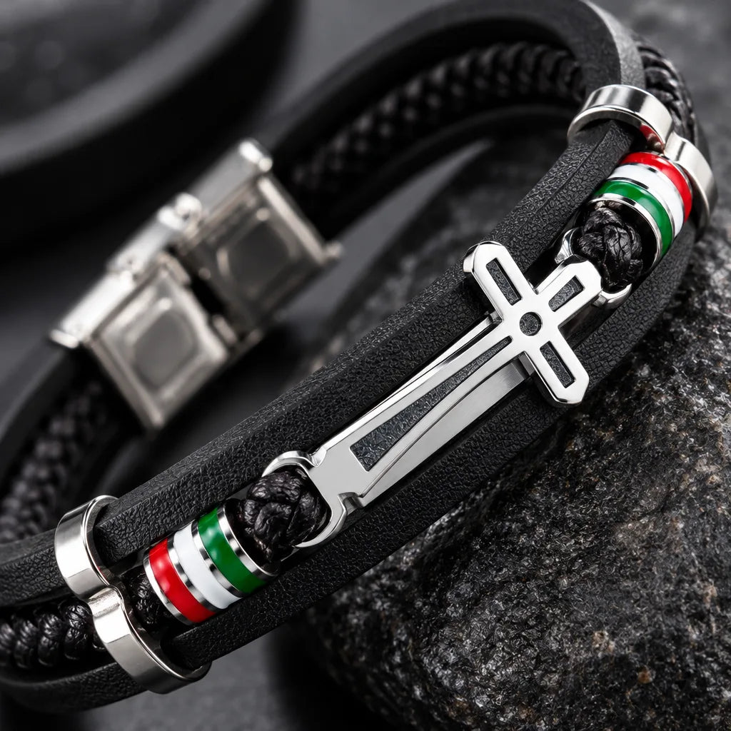 Bracelet Cuir Croix Italie Mode