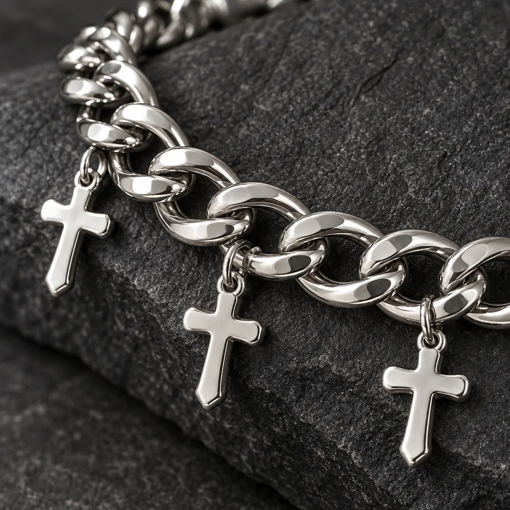 Bracelet Grosse Maille Argent Croix avec Christhommes